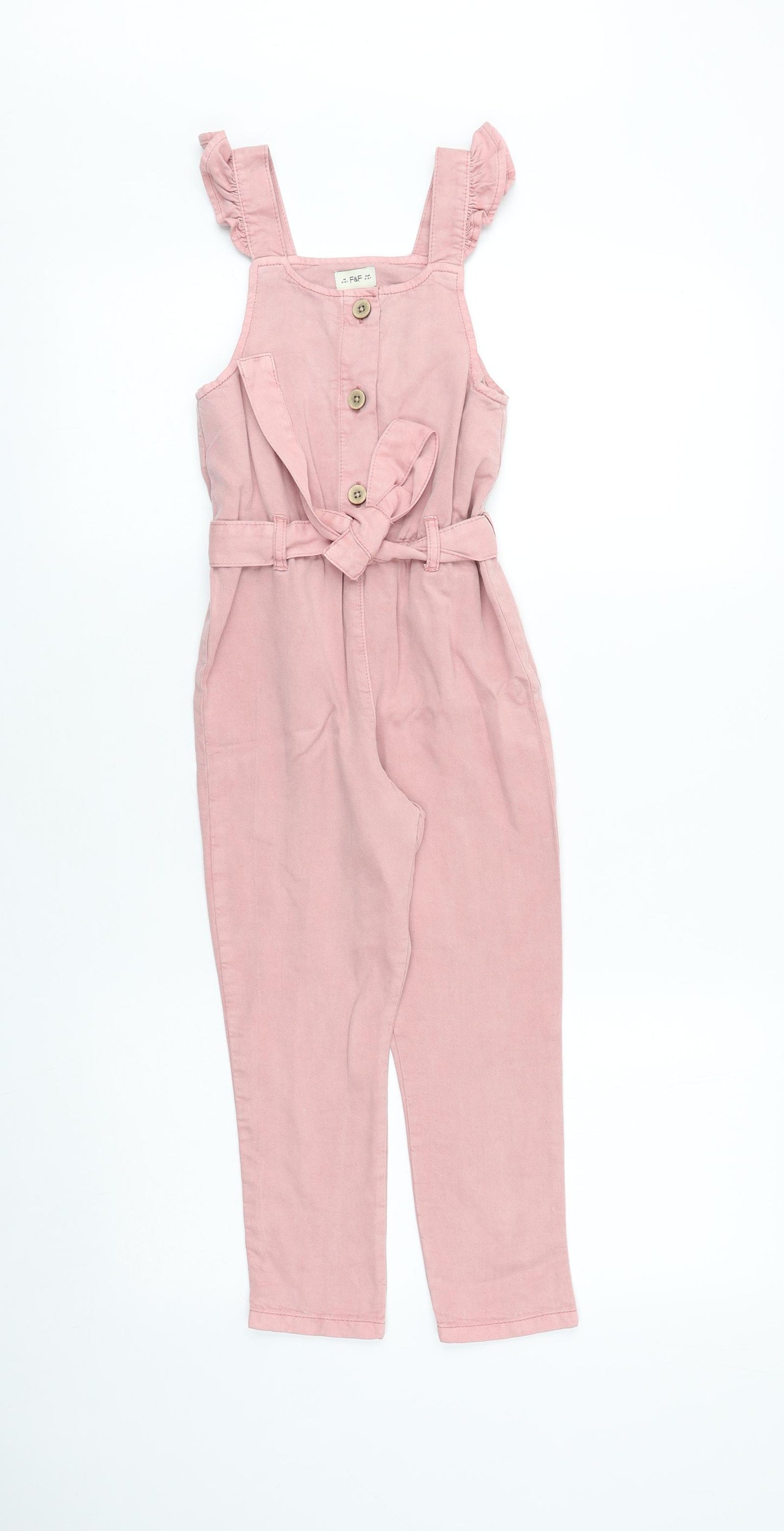 F&F Girls Pink 100% Cotton Jumpsuit One-Piece Size 5-6 Years Button