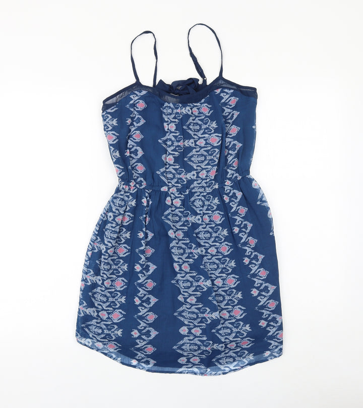 Hollister Womens Blue Geometric Viscose A-Line Size M Round Neck Zip