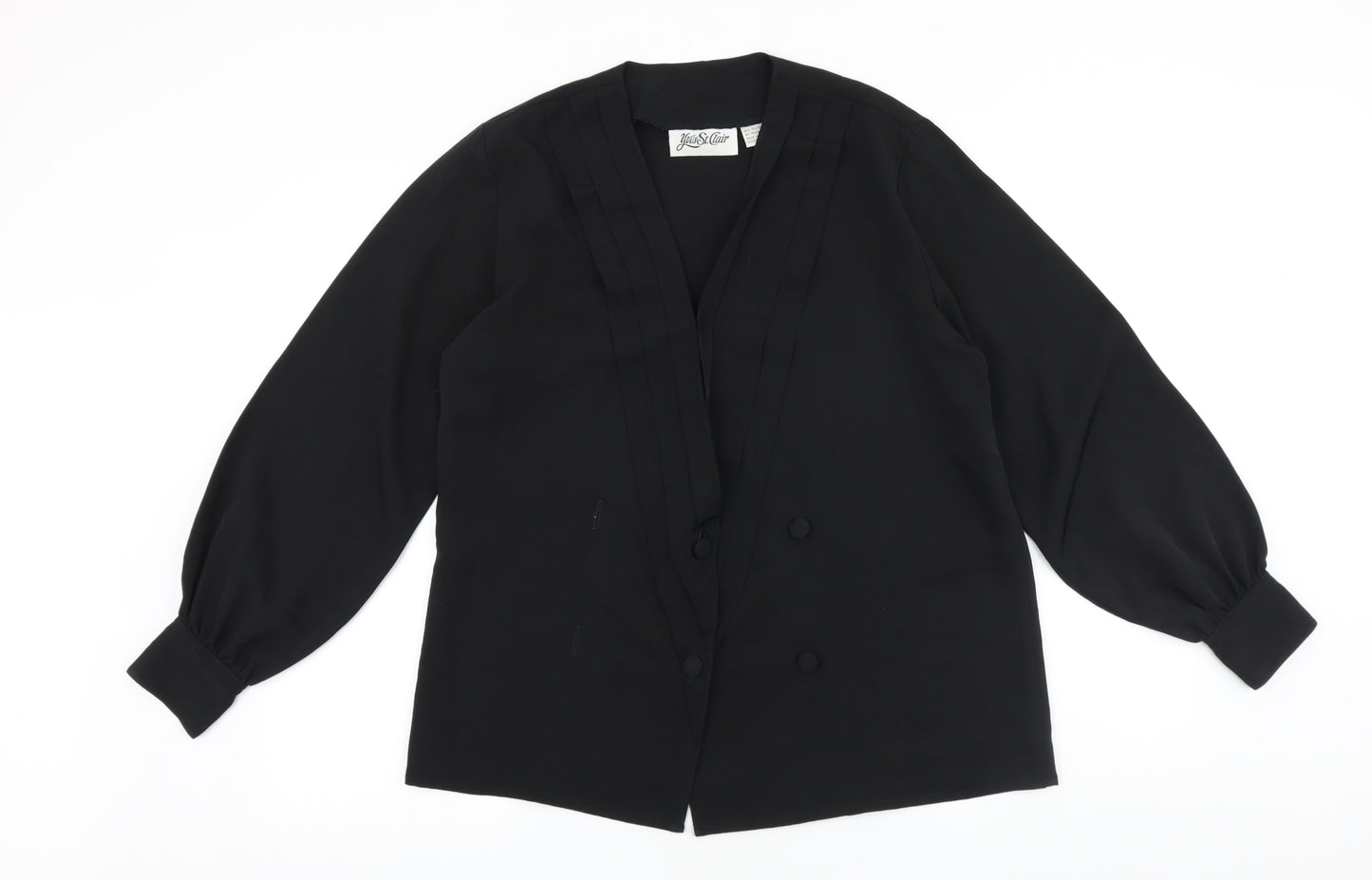Saint claire Womens Black Polyester Basic Blouse Size 8 V-Neck