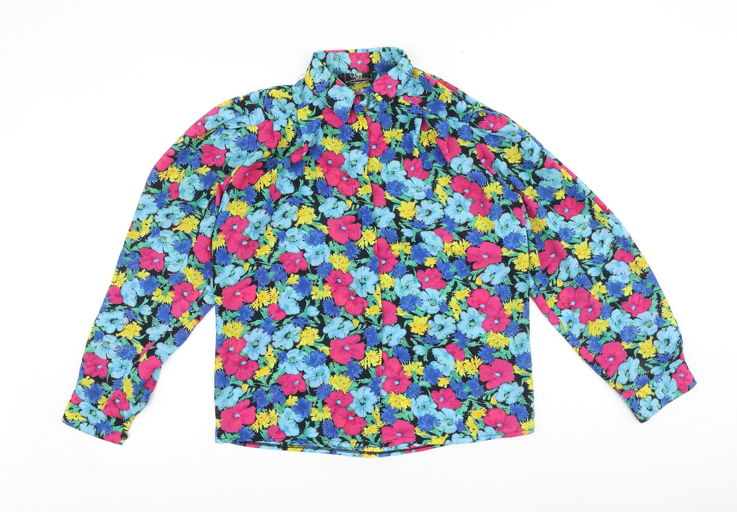 Foxy Lady Womens Multicoloured Floral Polyester Basic Button-Up Size 12 Collared