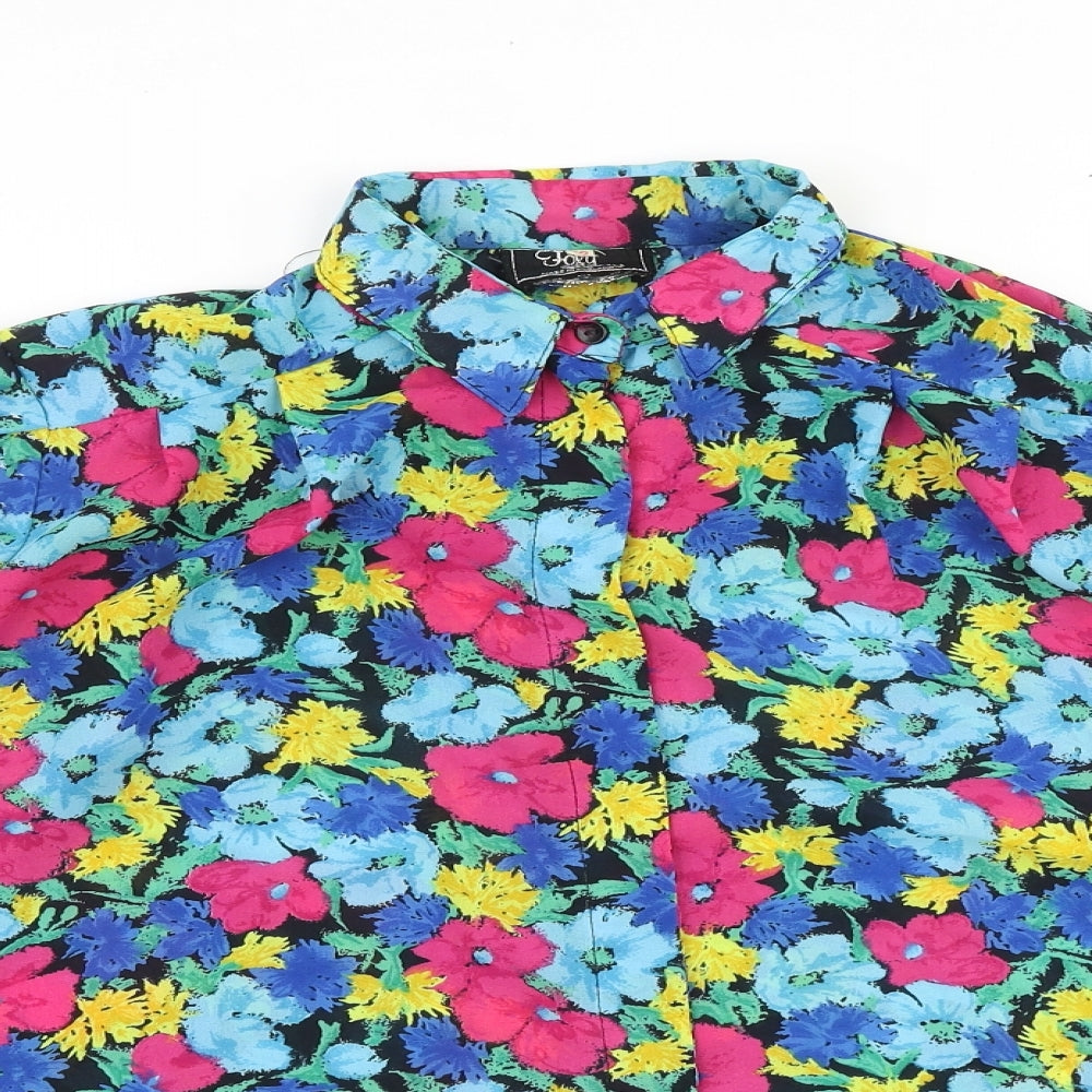Foxy Lady Womens Multicoloured Floral Polyester Basic Button-Up Size 12 Collared