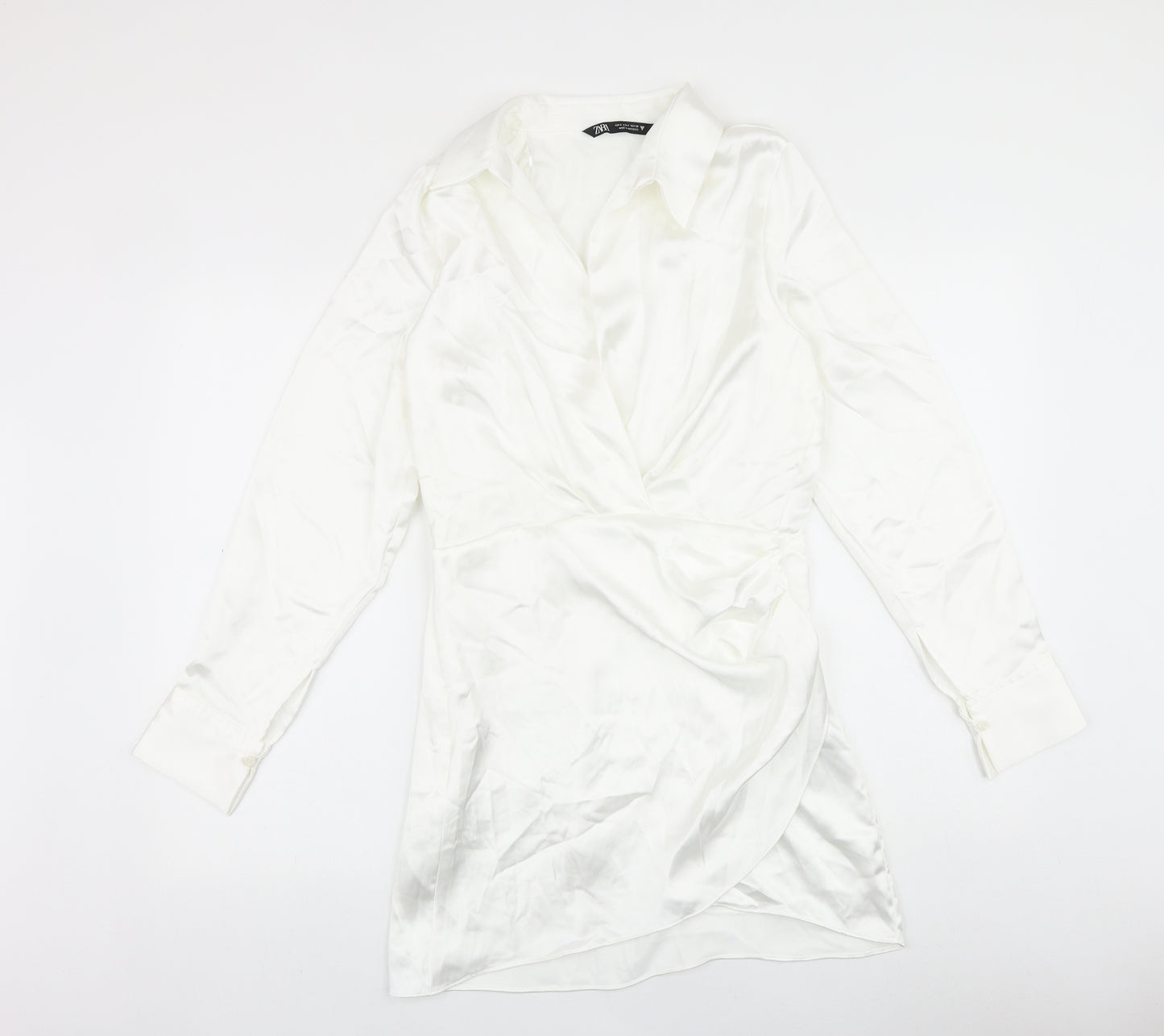 Zara Womens White Polyester A-Line Size S Collared Zip
