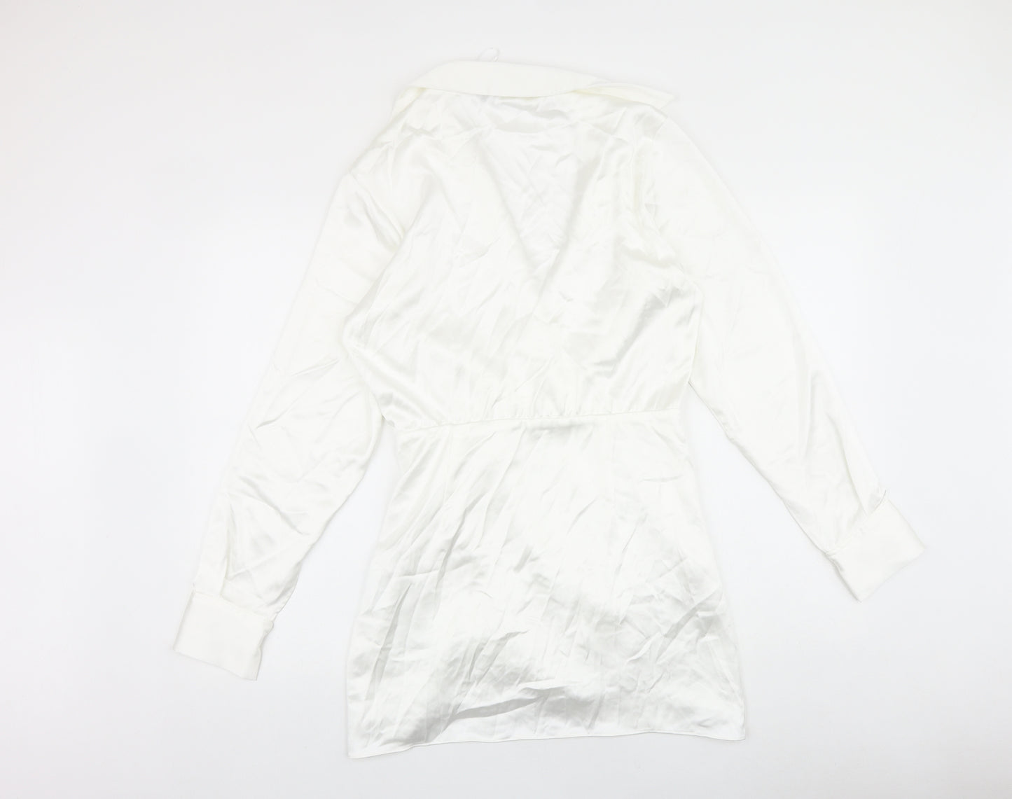 Zara Womens White Polyester A-Line Size S Collared Zip