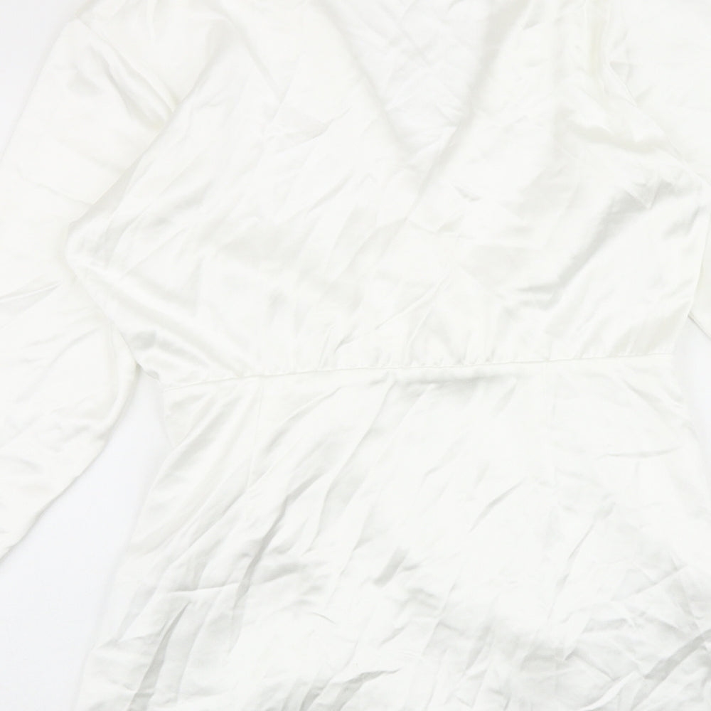 Zara Womens White Polyester A-Line Size S Collared Zip