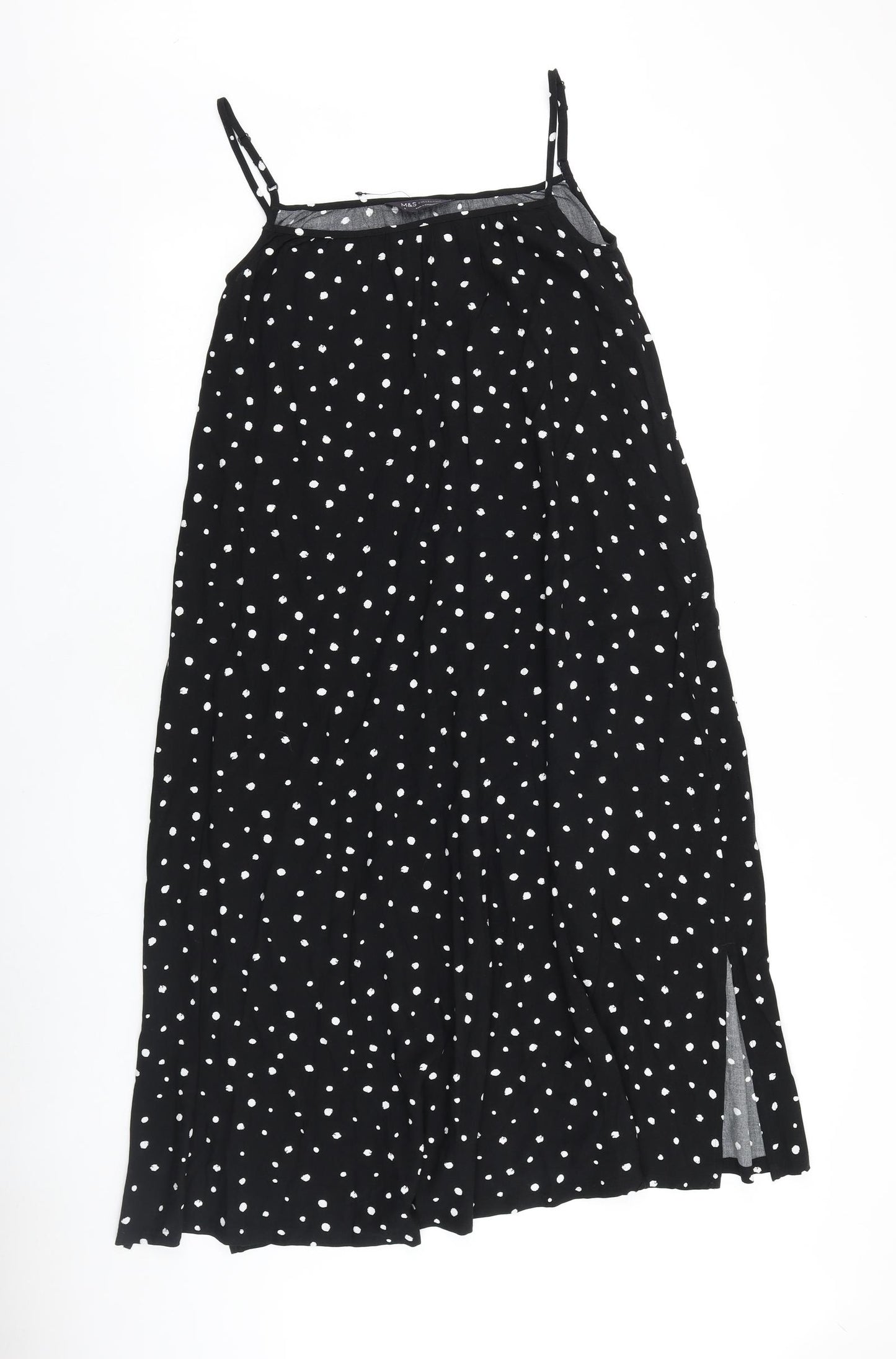 Marks and Spencer Womens Black Geometric 100% Cotton A-Line Size 6 Square Neck Pullover