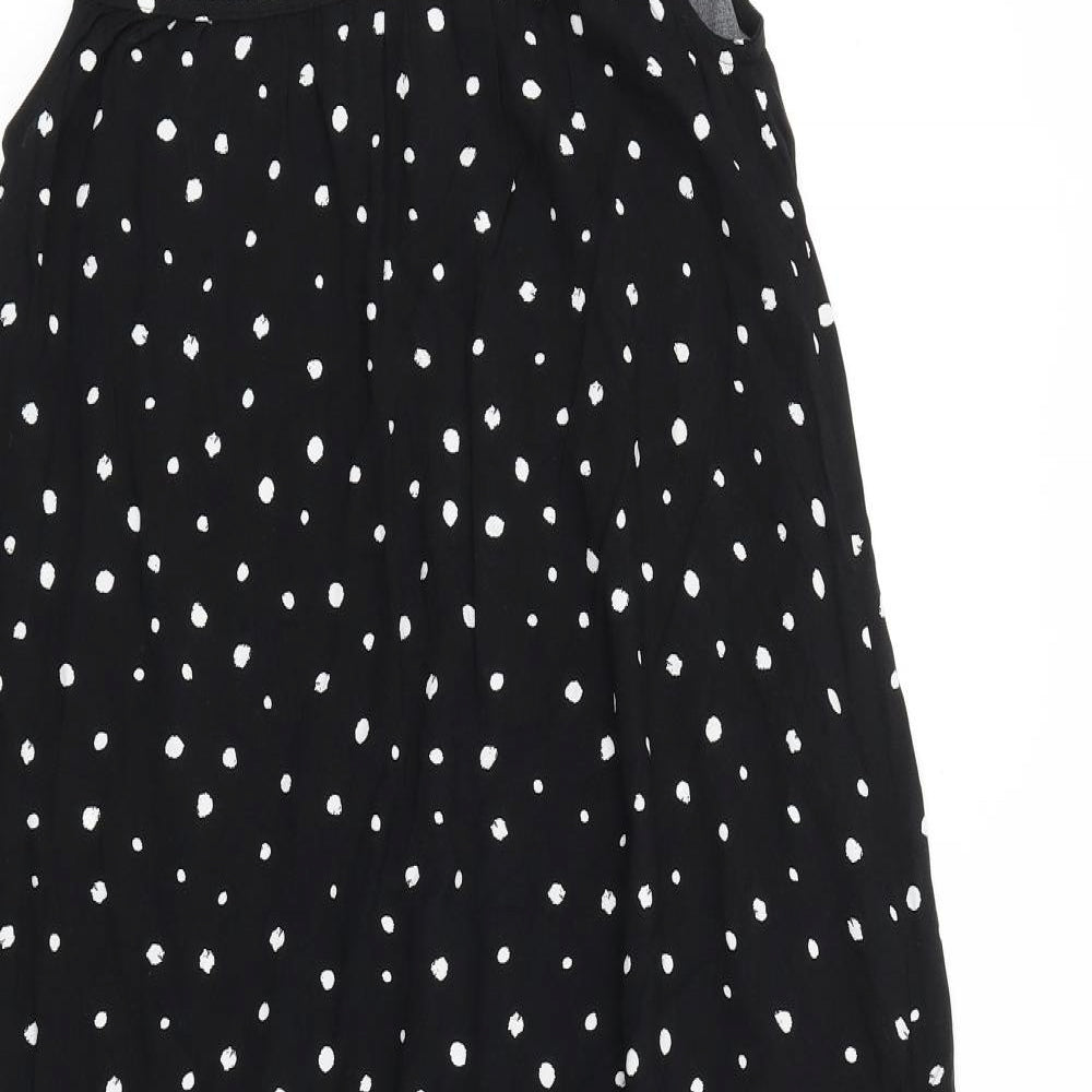 Marks and Spencer Womens Black Geometric 100% Cotton A-Line Size 6 Square Neck Pullover