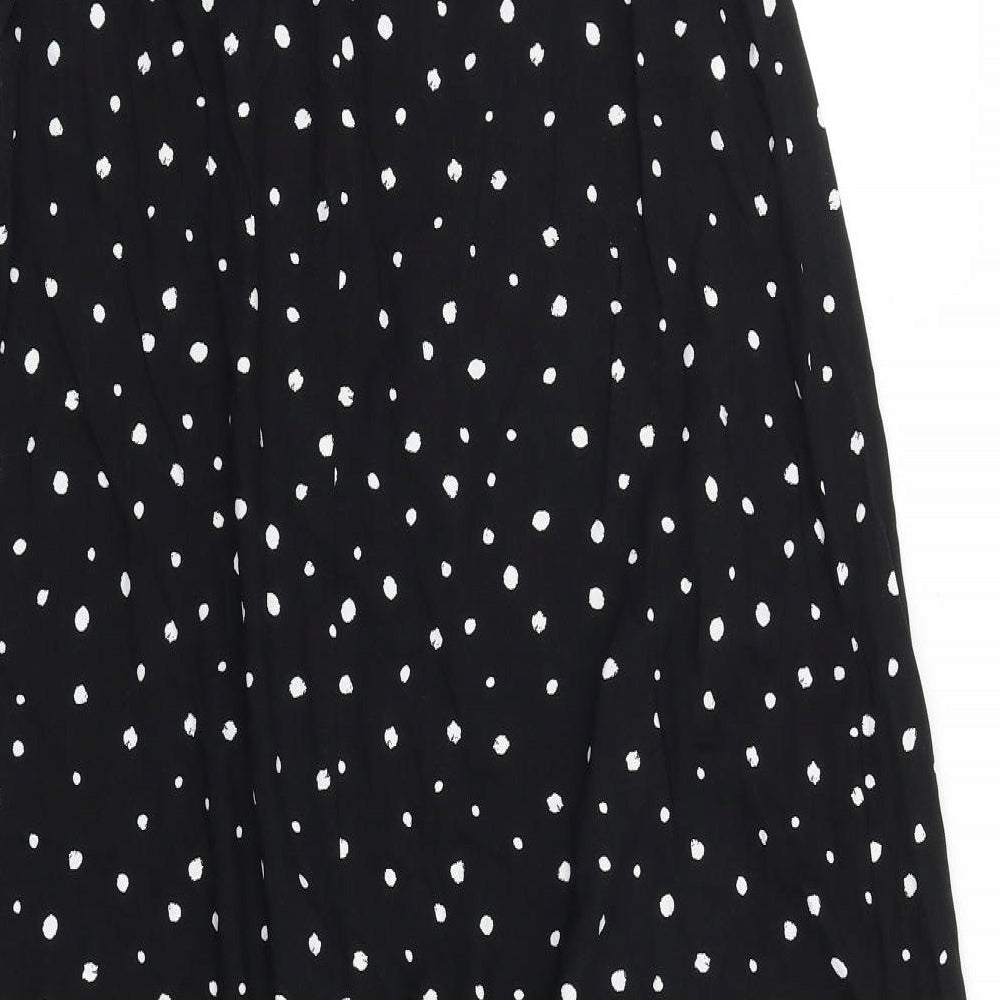 Marks and Spencer Womens Black Geometric 100% Cotton A-Line Size 6 Square Neck Pullover