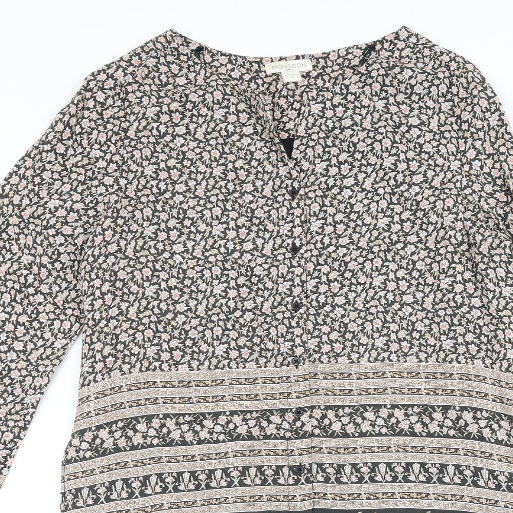 Monsoon Womens Multicoloured Floral Viscose A-Line Size 12 V-Neck Button
