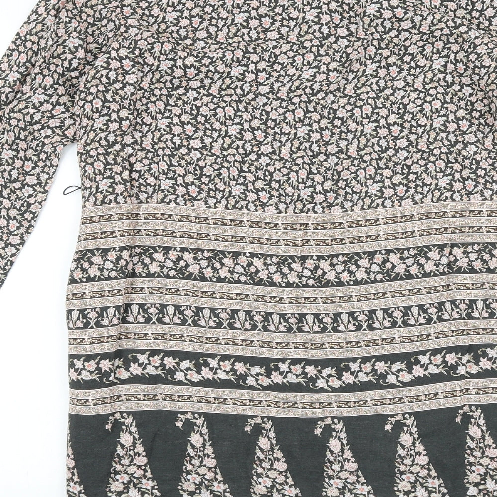 Monsoon Womens Multicoloured Floral Viscose A-Line Size 12 V-Neck Button