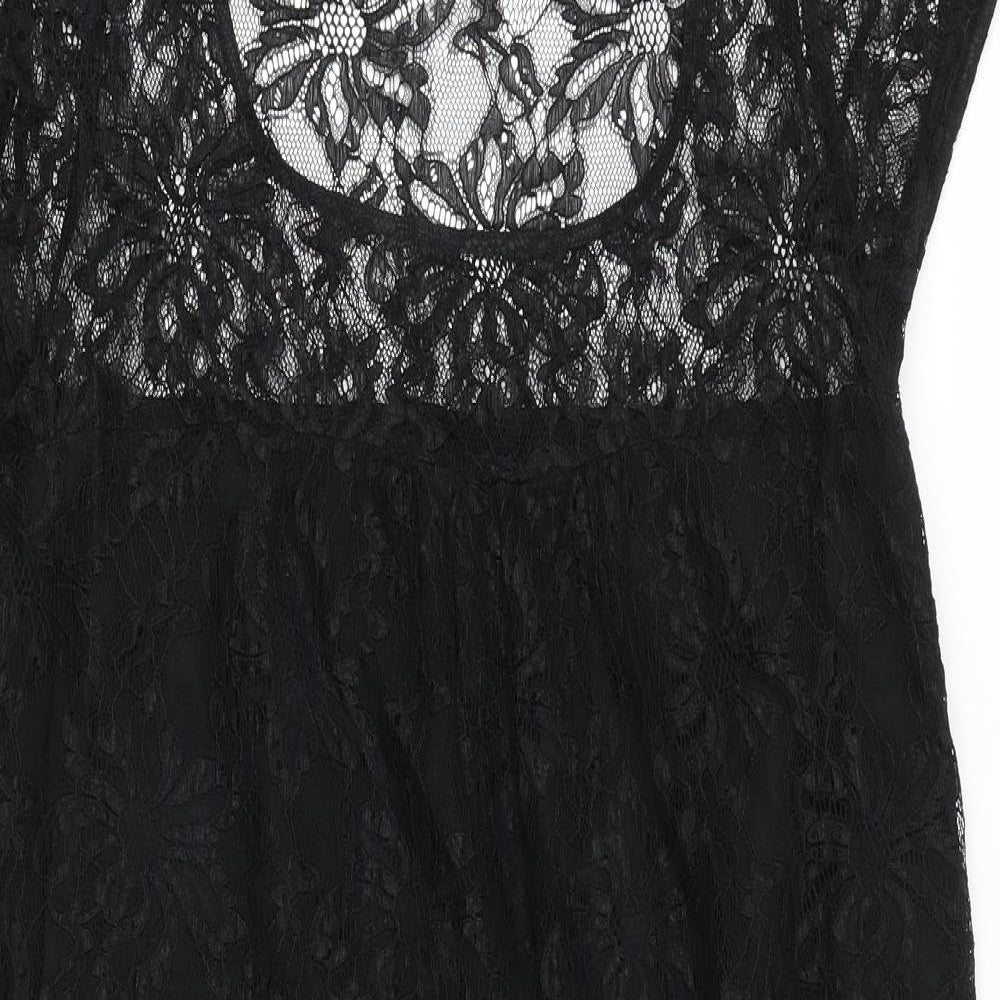 OuiSet Womens Black Floral Polyester A-Line Size 16 Round Neck Pullover
