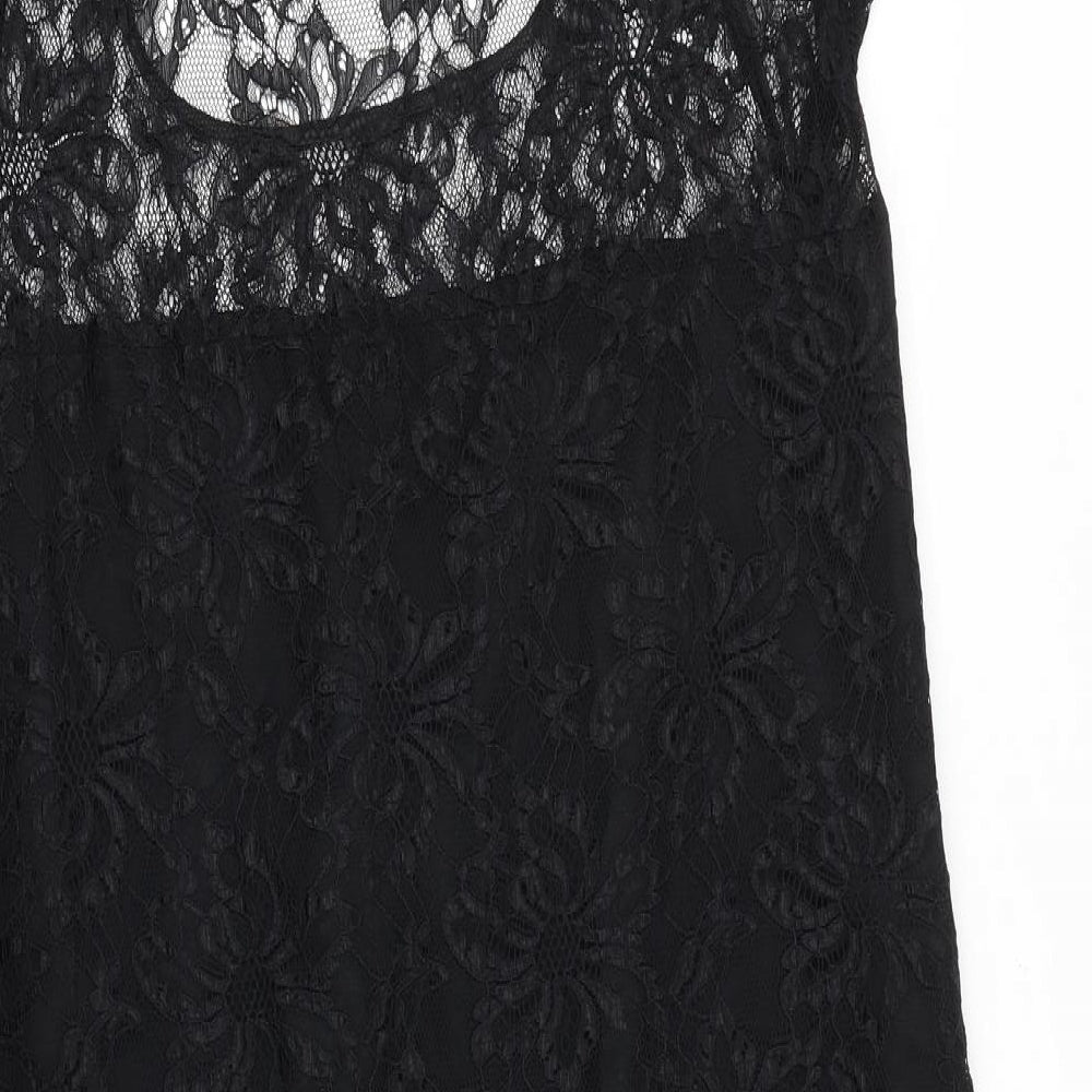 OuiSet Womens Black Floral Polyester A-Line Size 16 Round Neck Pullover