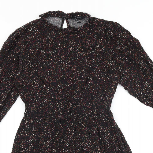 New Look Womens Black Geometric Viscose Fit & Flare Size 10 Round Neck Button