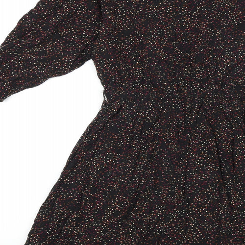 New Look Womens Black Geometric Viscose Fit & Flare Size 10 Round Neck Button