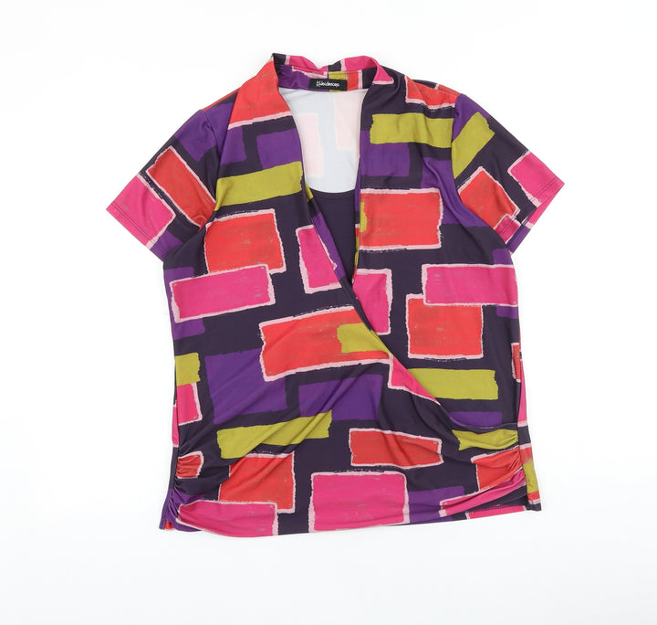 Kaleidoscope Womens Multicoloured Geometric Viscose Basic Blouse Size 12 V-Neck