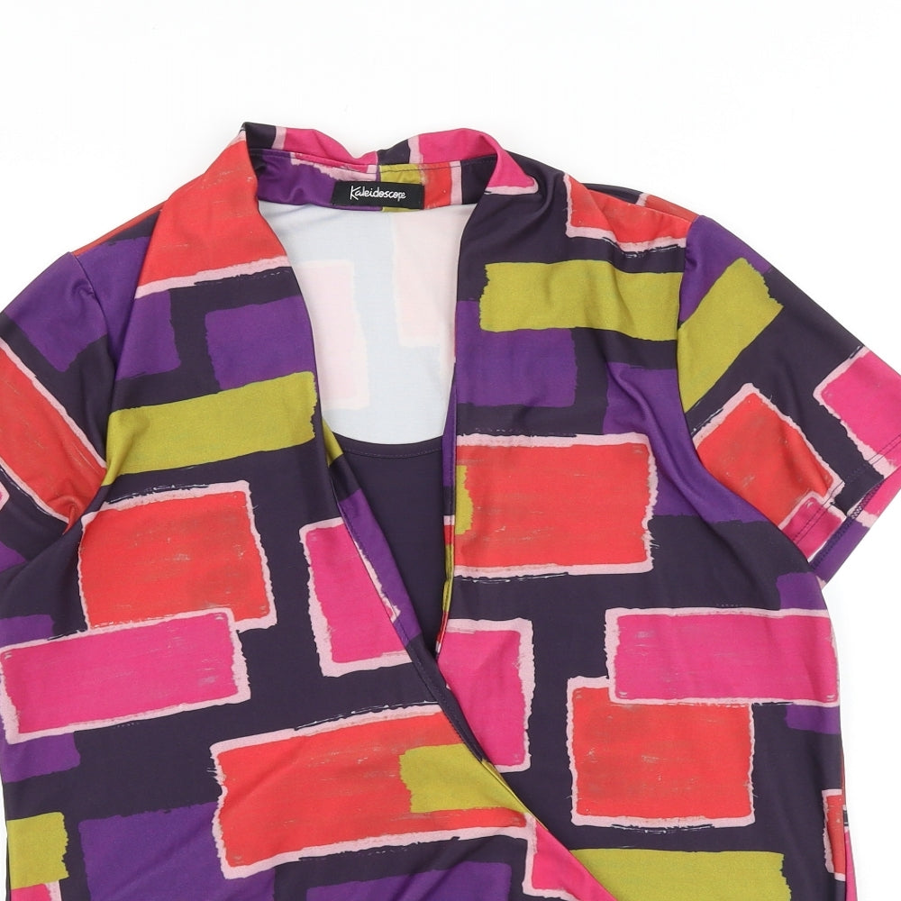 Kaleidoscope Womens Multicoloured Geometric Viscose Basic Blouse Size 12 V-Neck