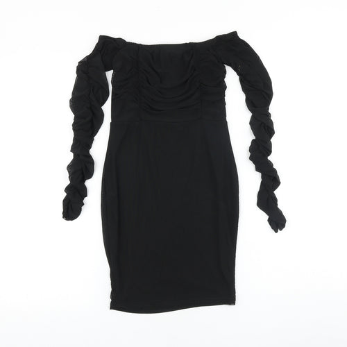 PRETTYLITTLETHING Womens Black Polyester Bodycon Size 6 Off the Shoulder Pullover
