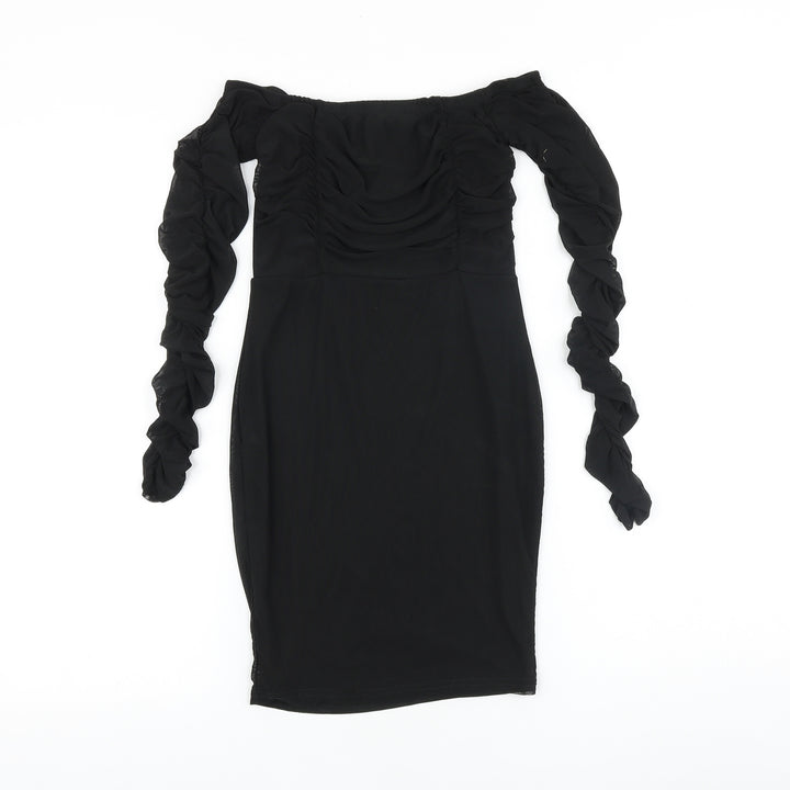 PRETTYLITTLETHING Womens Black Polyester Bodycon Size 6 Off the Shoulder Pullover