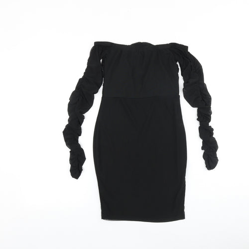 PRETTYLITTLETHING Womens Black Polyester Bodycon Size 6 Off the Shoulder Pullover