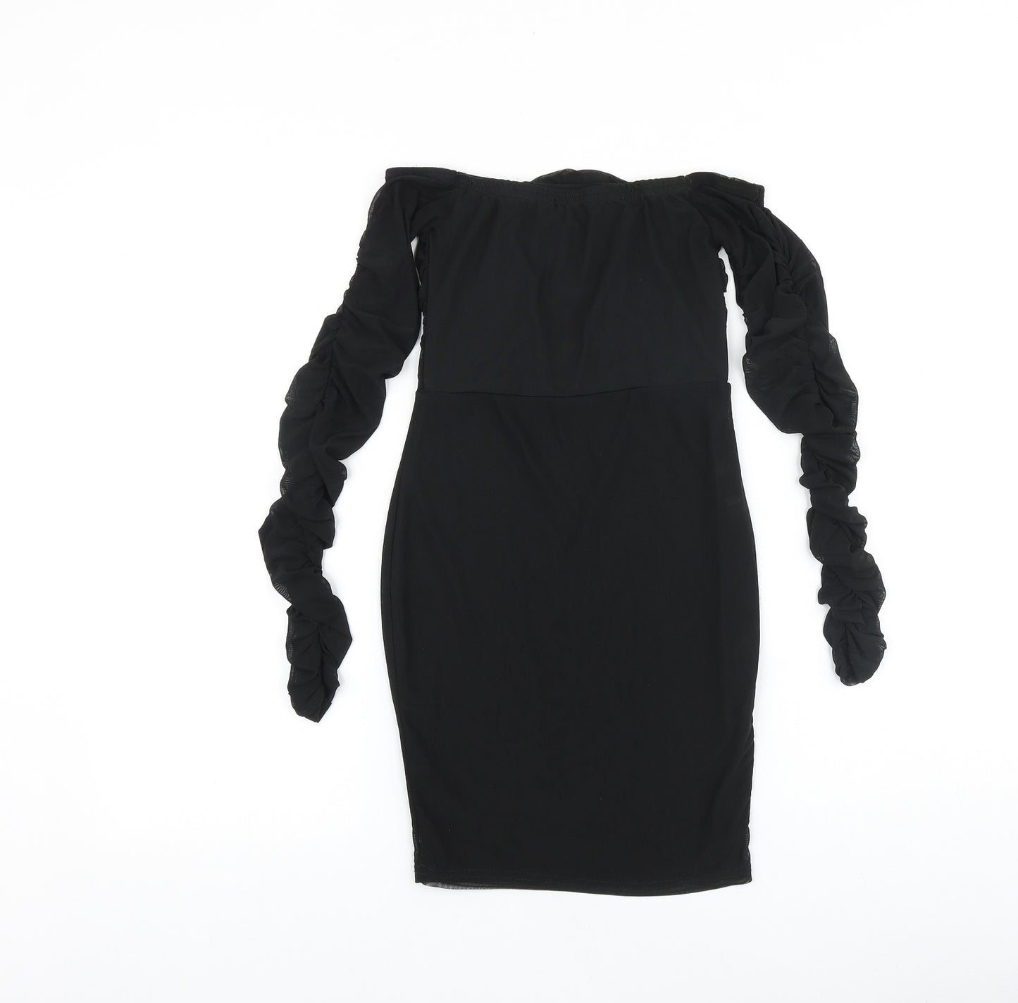 PRETTYLITTLETHING Womens Black Polyester Bodycon Size 6 Off the Shoulder Pullover