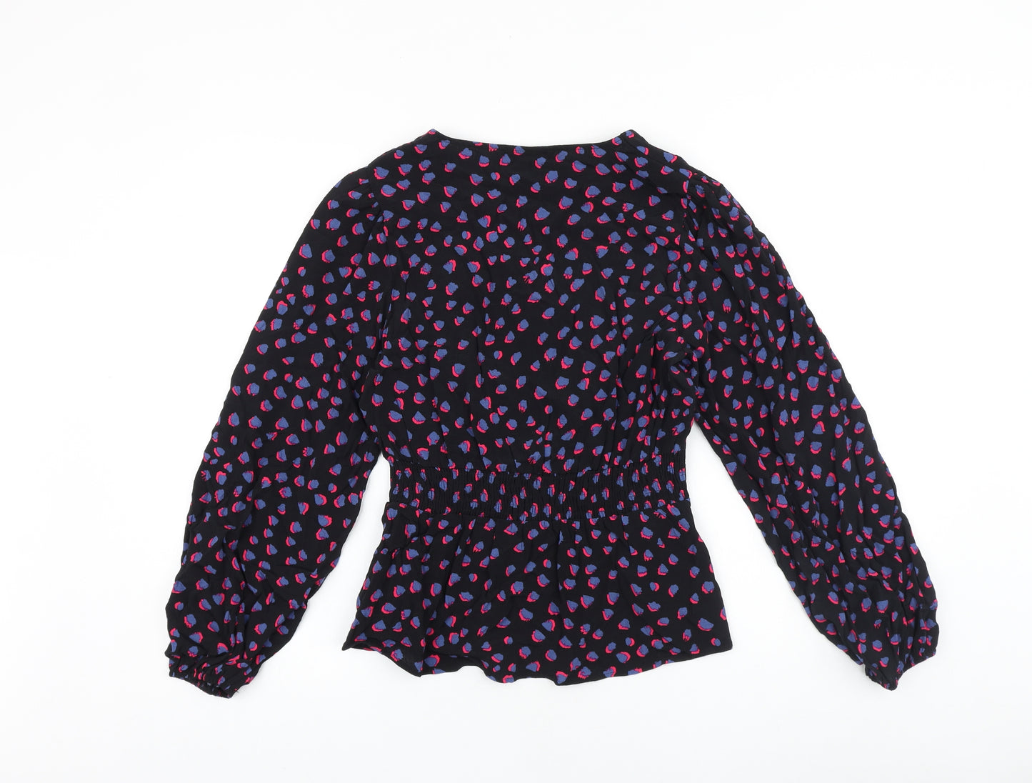 Marks and Spencer Womens Black Geometric Polyester Basic Blouse Size 10 V-Neck
