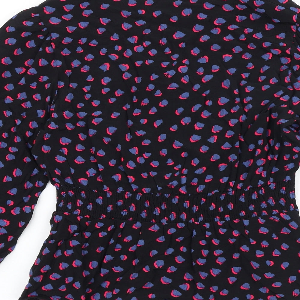 Marks and Spencer Womens Black Geometric Polyester Basic Blouse Size 10 V-Neck