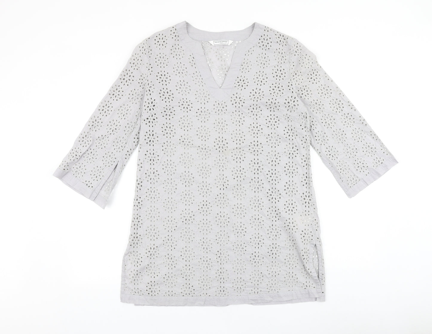 White Company Womens Grey Geometric 100% Cotton A-Line Size M V-Neck Pullover