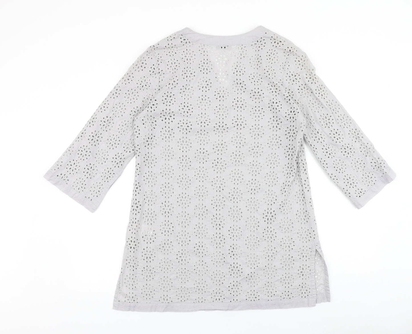 White Company Womens Grey Geometric 100% Cotton A-Line Size M V-Neck Pullover