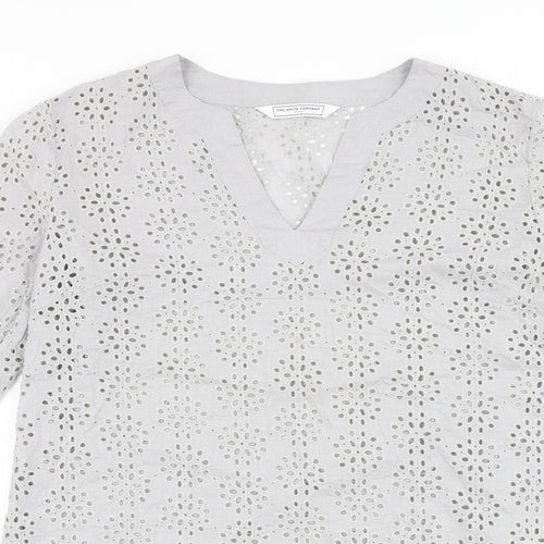 White Company Womens Grey Geometric 100% Cotton A-Line Size M V-Neck Pullover