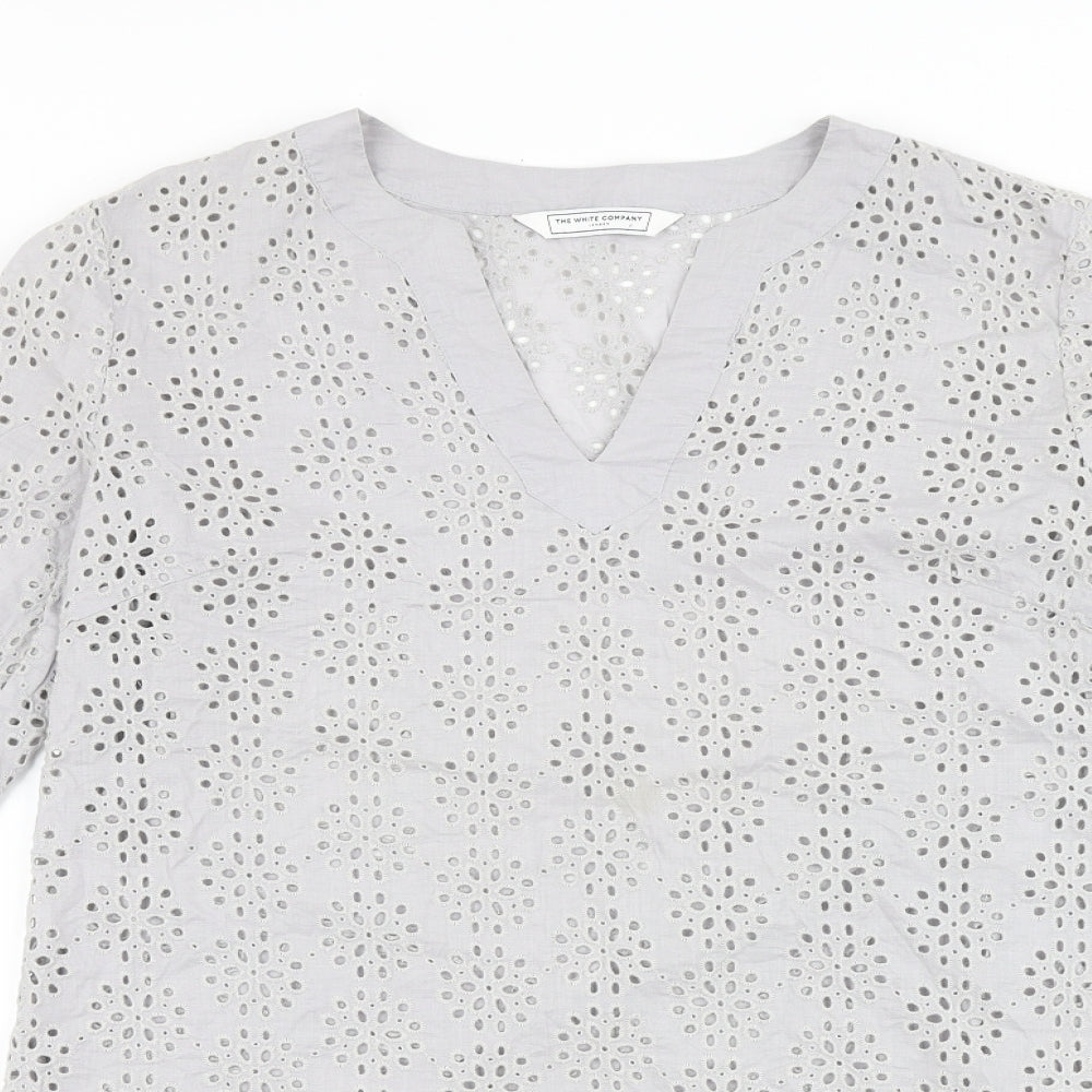 White Company Womens Grey Geometric 100% Cotton A-Line Size M V-Neck Pullover