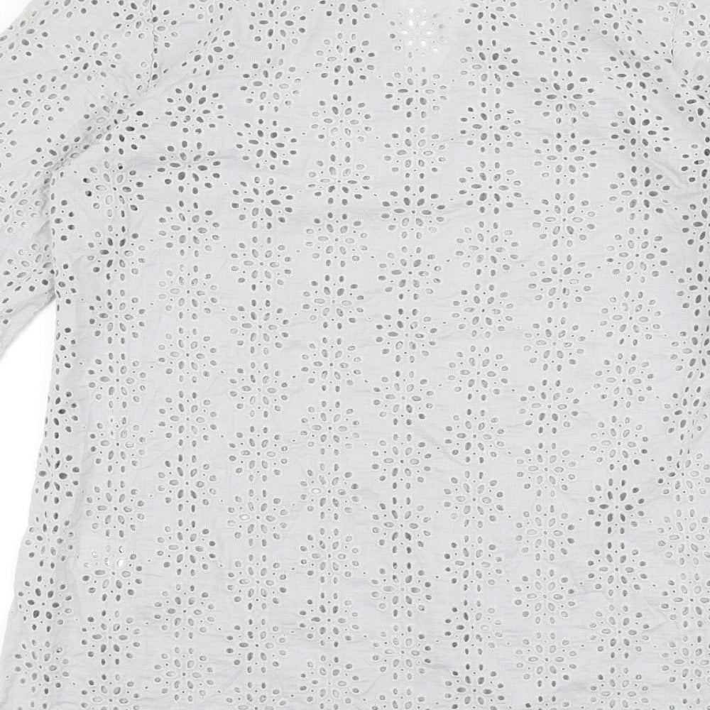 White Company Womens Grey Geometric 100% Cotton A-Line Size M V-Neck Pullover