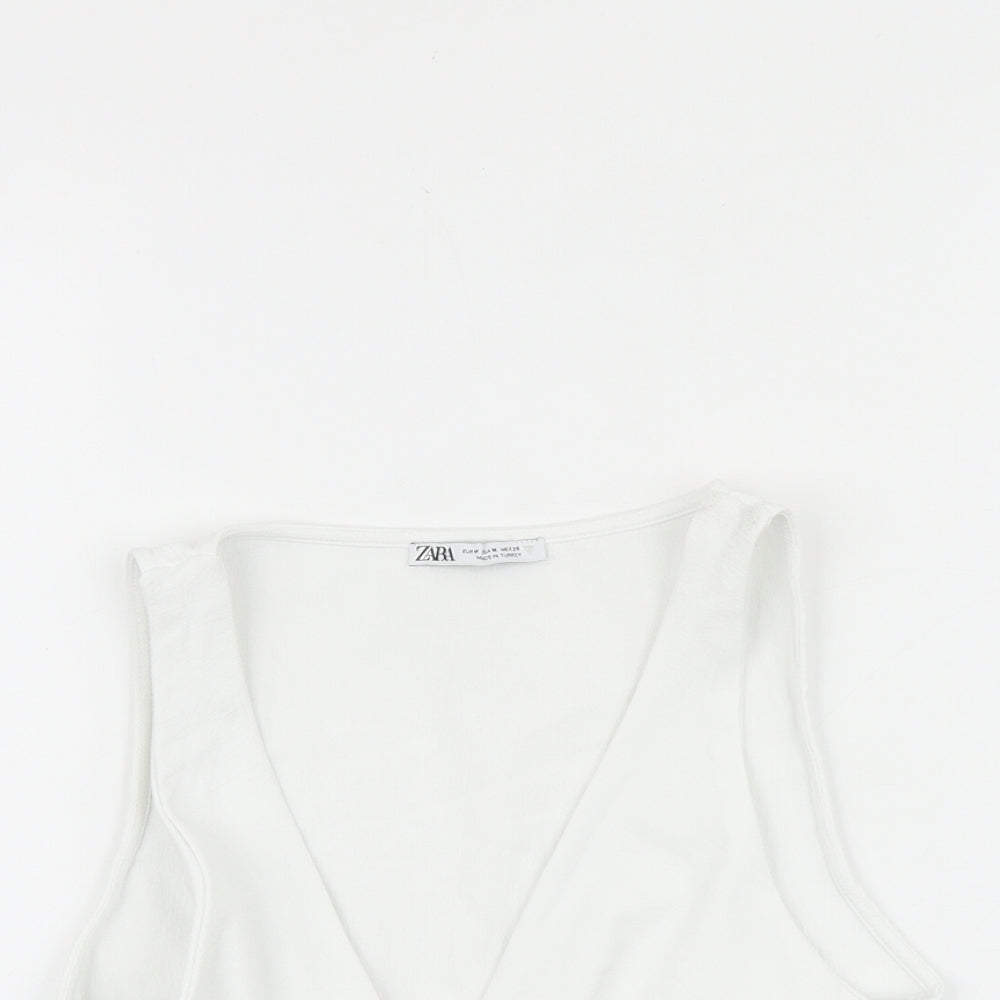 Zara Womens White Polyester Cropped Tank Size M Square Neck