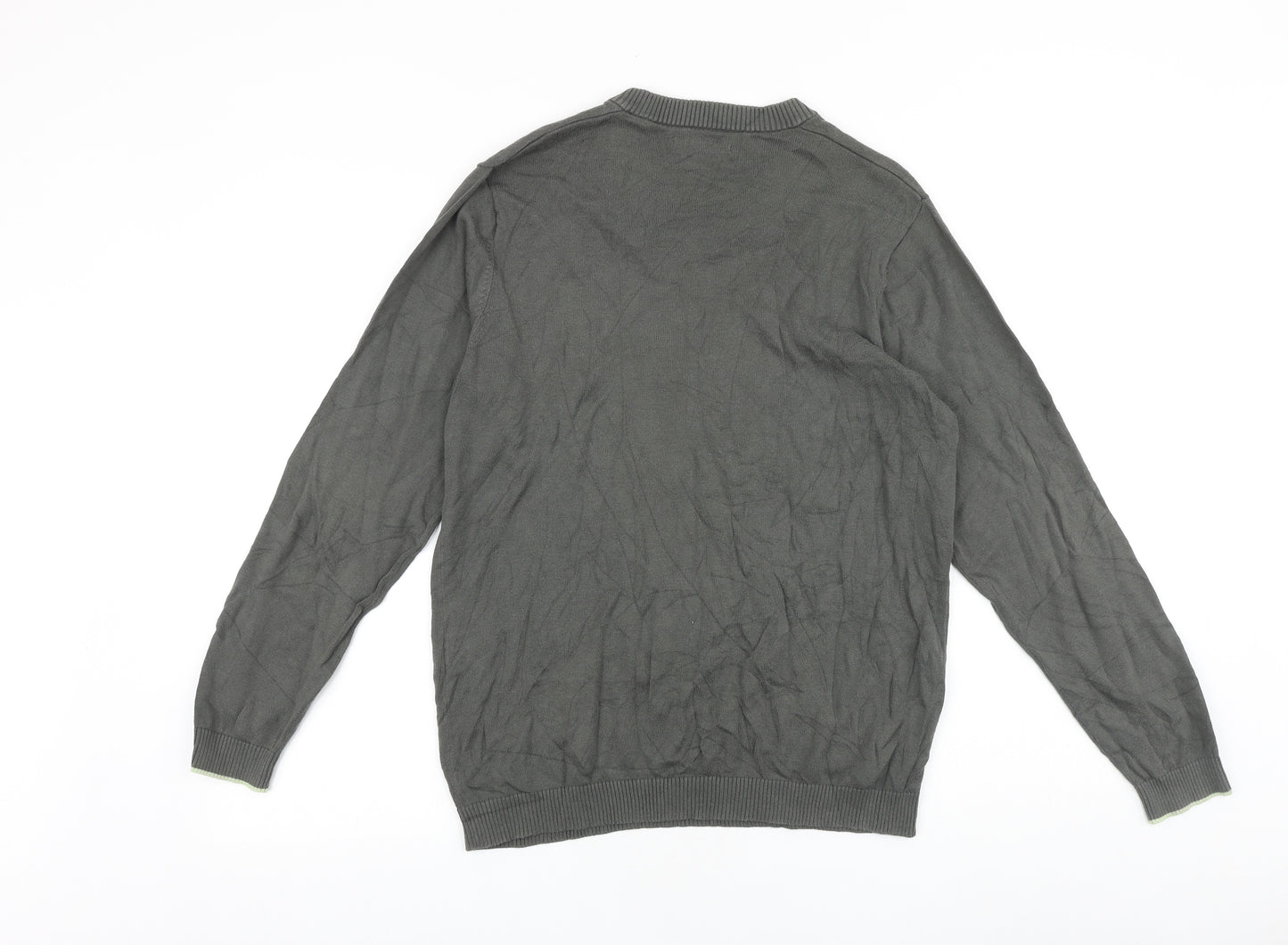 Ashworth Mens Green V-Neck Cotton Pullover Jumper Size M Long Sleeve
