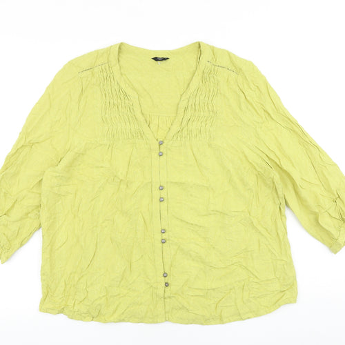 M&Co Womens Green 100% Cotton Basic Blouse Size 18 V-Neck