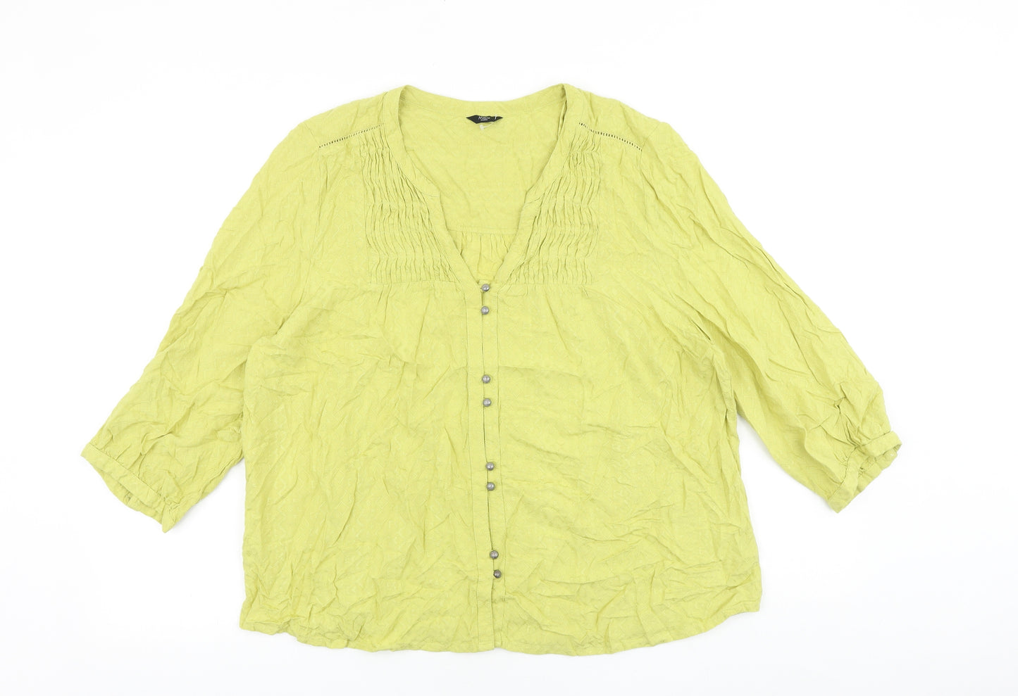 M&Co Womens Green 100% Cotton Basic Blouse Size 18 V-Neck