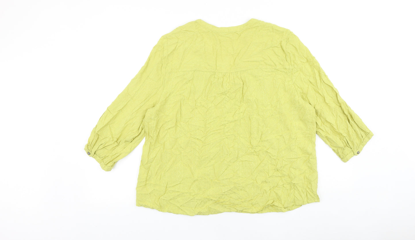 M&Co Womens Green 100% Cotton Basic Blouse Size 18 V-Neck