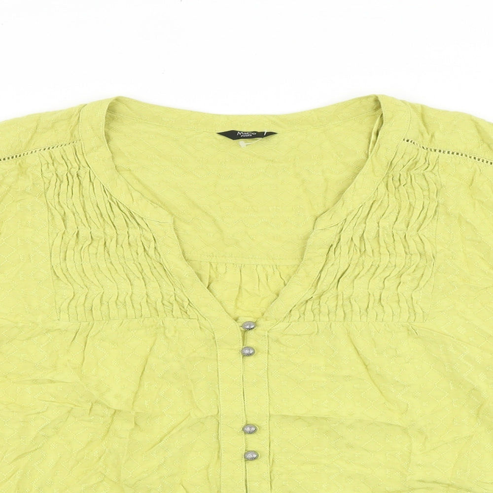 M&Co Womens Green 100% Cotton Basic Blouse Size 18 V-Neck
