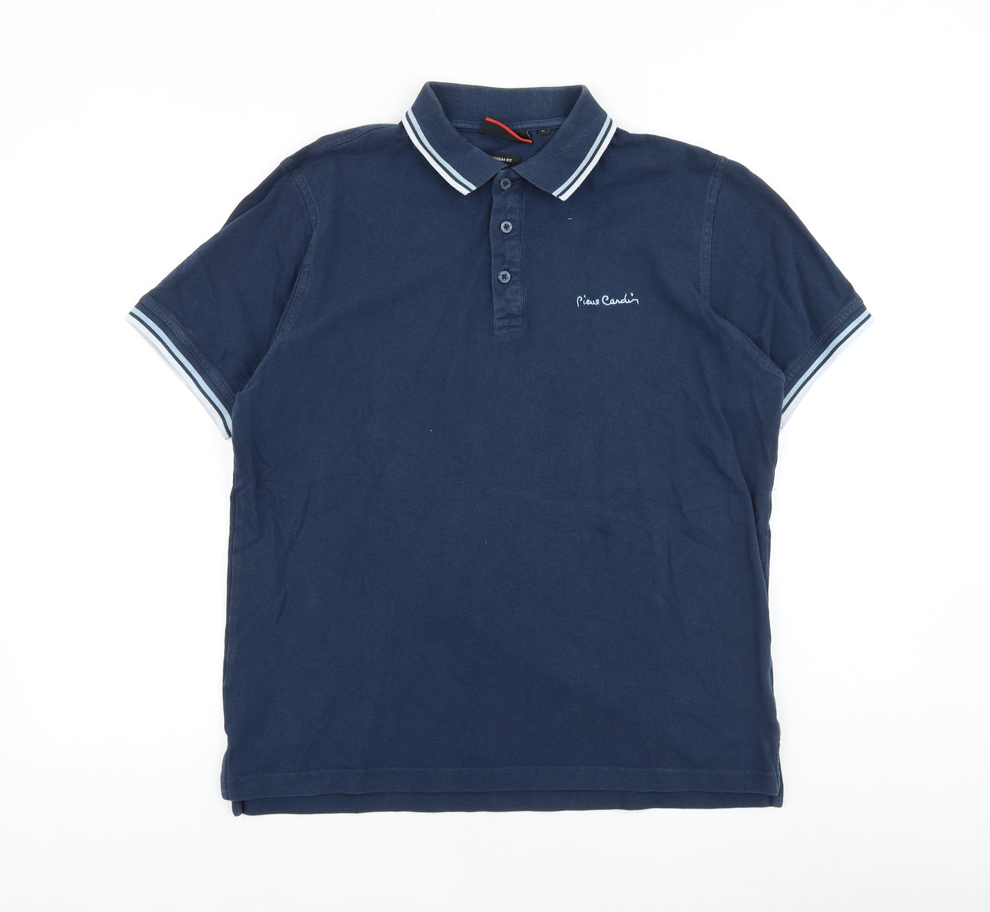 Pierre Cardin Mens Blue 100% Cotton Polo Size L Collared Button