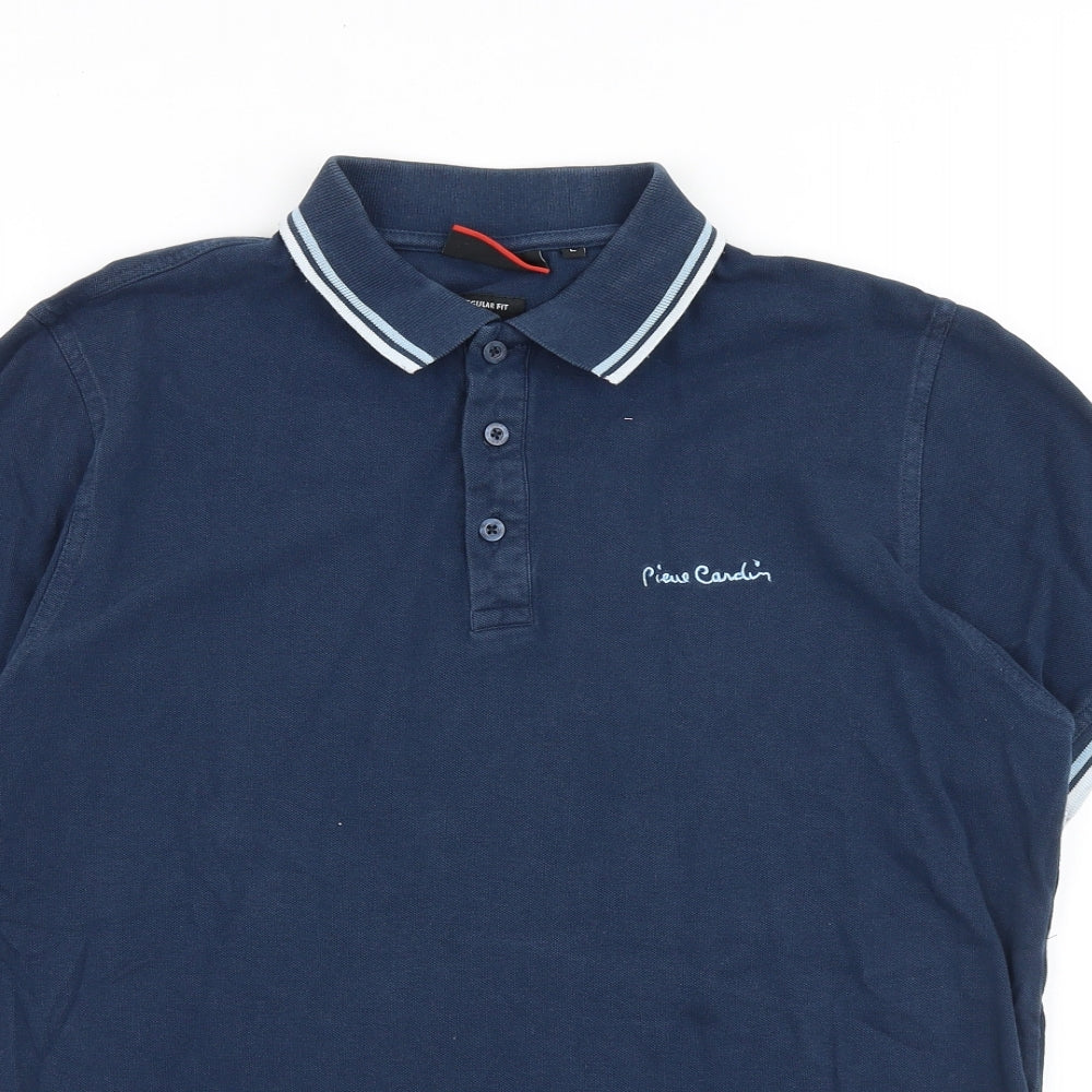 Pierre Cardin Mens Blue 100% Cotton Polo Size L Collared Button
