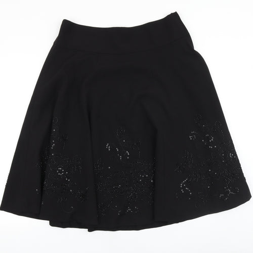 New Look Womens Black Geometric Polyester Swing Skirt Size 34 in Zip
