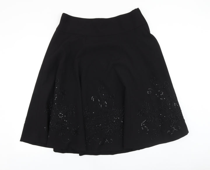 New Look Womens Black Geometric Polyester Swing Skirt Size 34 in Zip