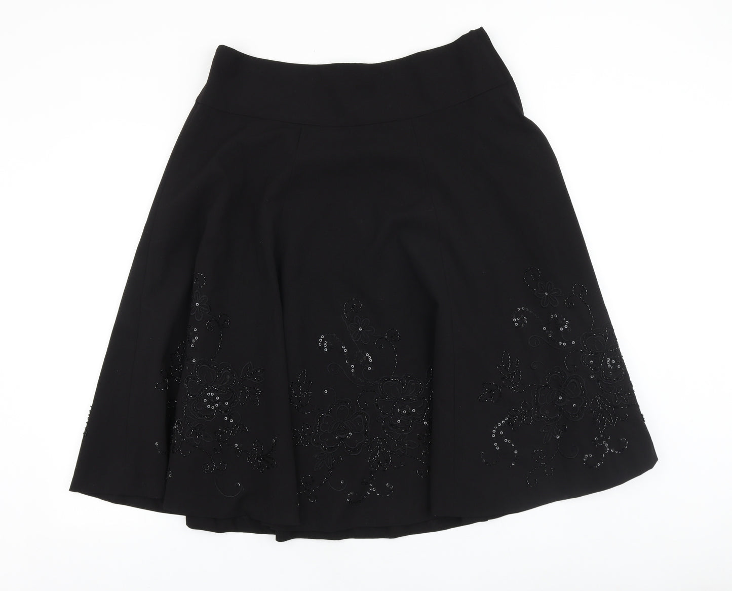New Look Womens Black Geometric Polyester Swing Skirt Size 34 in Zip