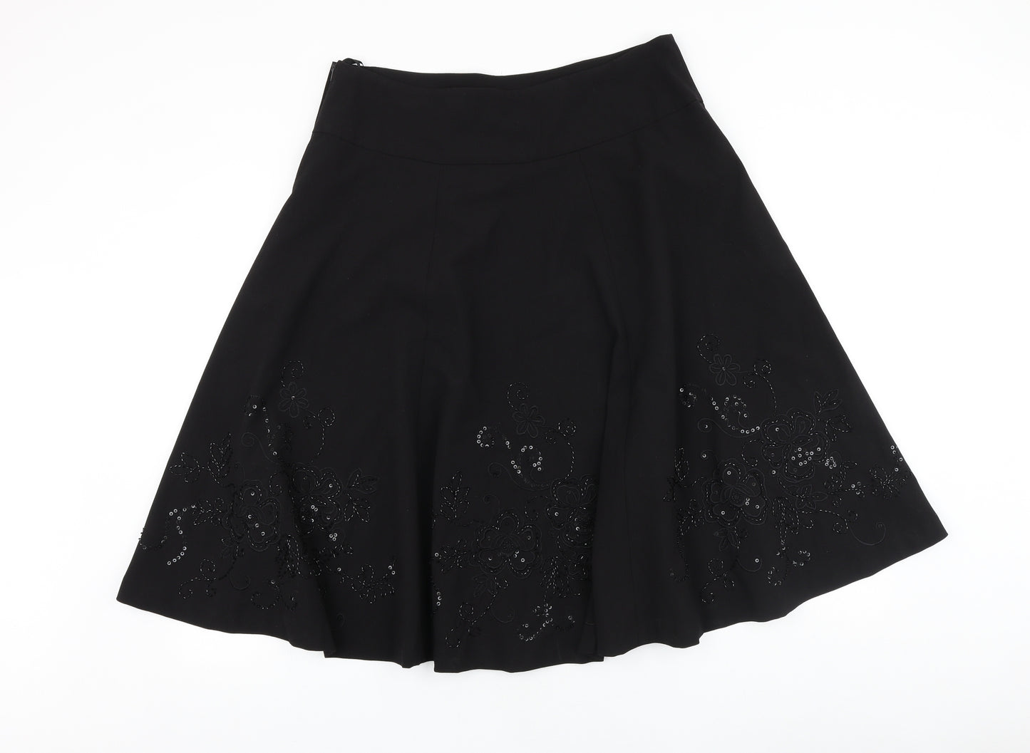 New Look Womens Black Geometric Polyester Swing Skirt Size 34 in Zip