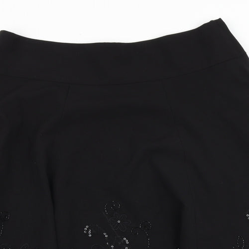 New Look Womens Black Geometric Polyester Swing Skirt Size 34 in Zip
