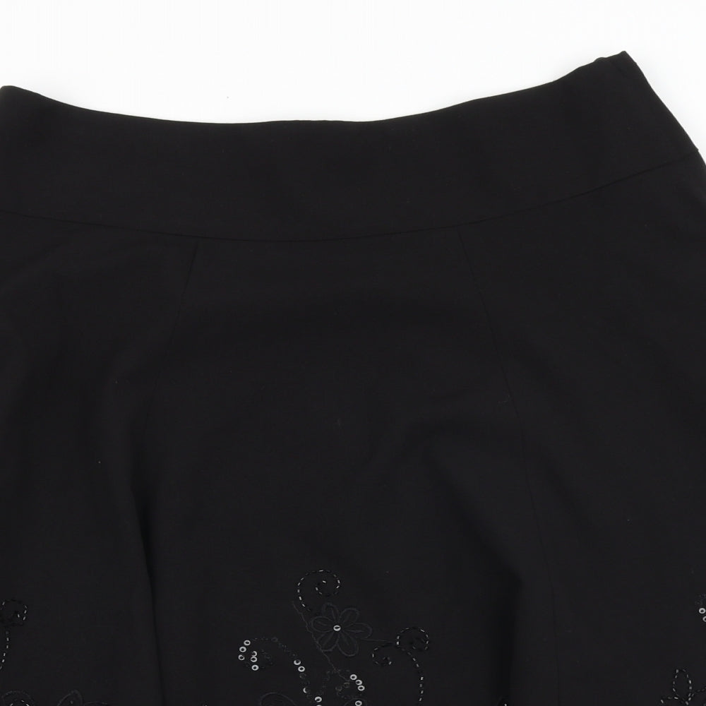 New Look Womens Black Geometric Polyester Swing Skirt Size 34 in Zip
