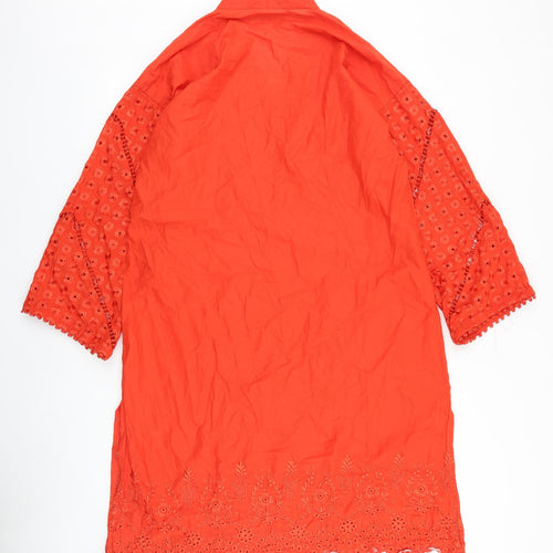 Preworn Womens Orange Geometric Acetate Kaftan Size 14 V-Neck Pullover
