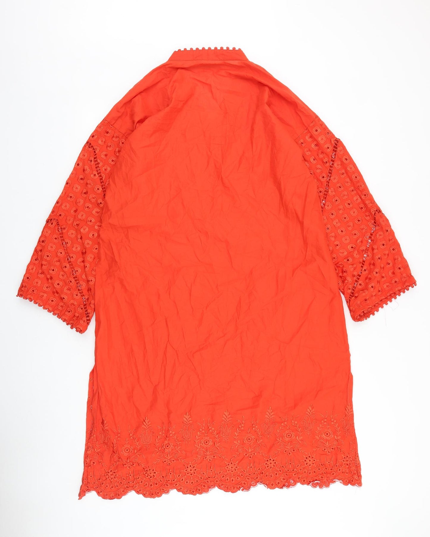 Preworn Womens Orange Geometric Acetate Kaftan Size 14 V-Neck Pullover