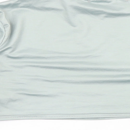 Boohoo Womens Green Polyester Cropped T-Shirt Size 10 Mock Neck