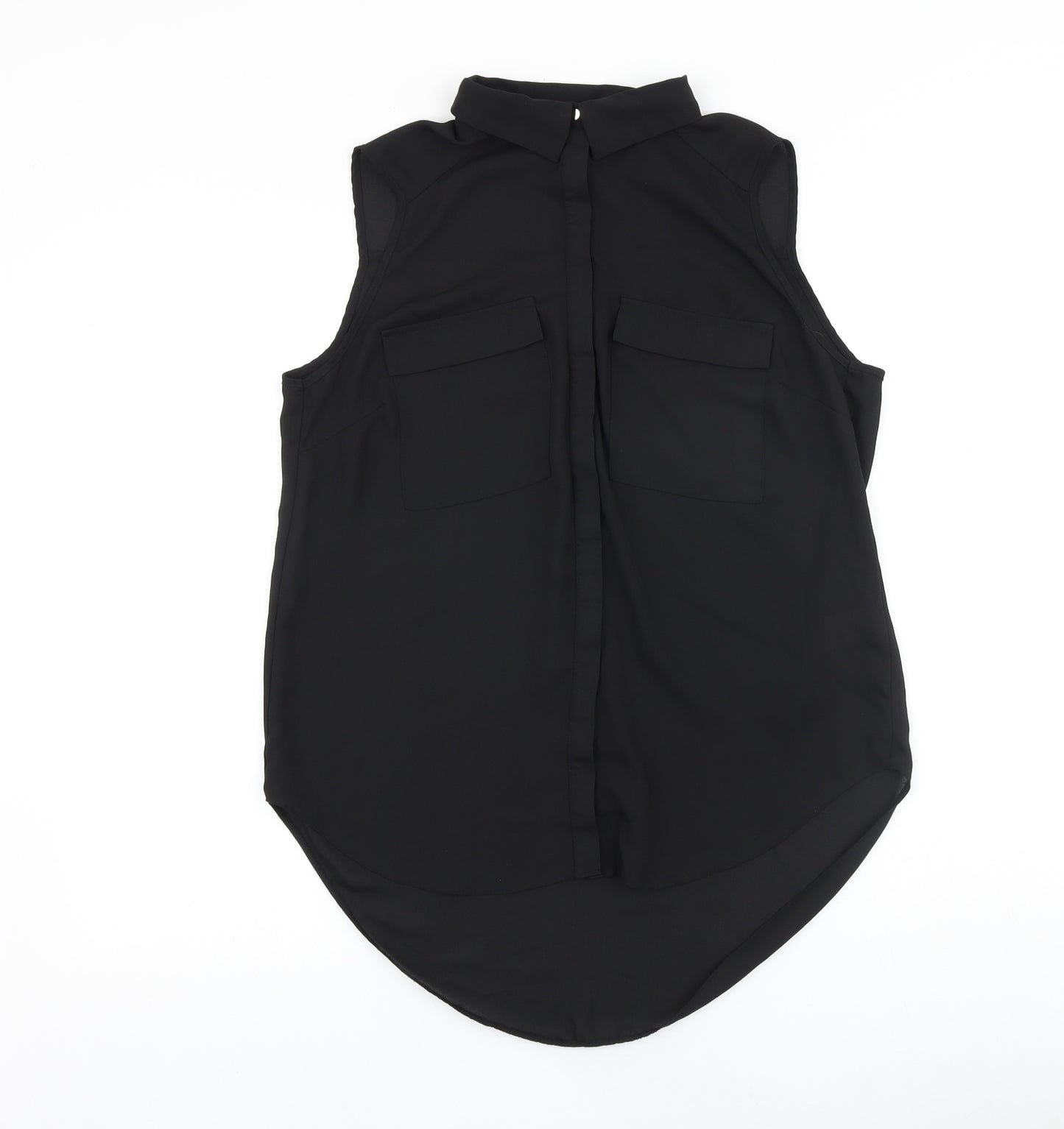 Primark Womens Black Polyester Basic Button-Up Size 12 Collared