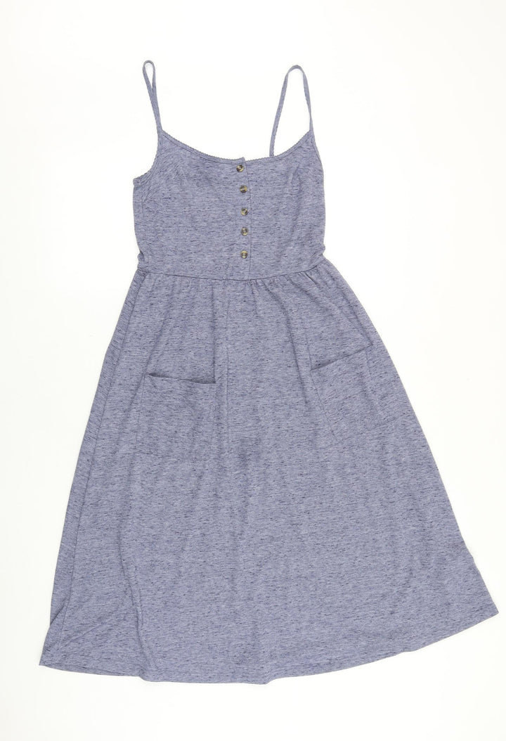 Topshop Womens Blue Cotton Tank Dress Size 6 Scoop Neck Button