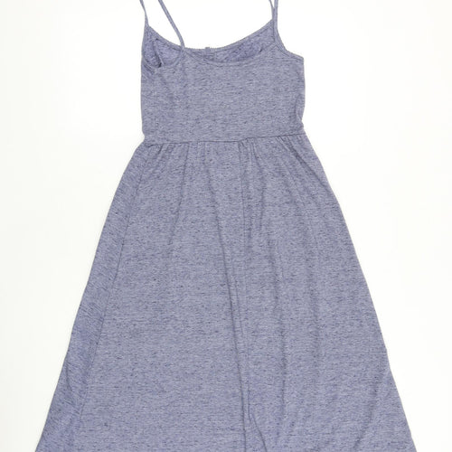 Topshop Womens Blue Cotton Tank Dress Size 6 Scoop Neck Button